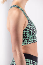 Afbeelding in Gallery-weergave laden, Orango Running - Womens Sports Bra — Black/ Neptune Green allover print - 12007