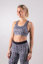 Afbeelding in Gallery-weergave laden, Orango Running - Womens Sports Bra - Black/White allover print - 12007