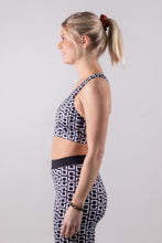 Afbeelding in Gallery-weergave laden, Orango Running - Womens Sports Bra - Black/White allover print - 12007