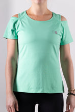 Afbeelding in Gallery-weergave laden, Orango Running - Womens T-shirt with open shoulder - Neptune Green - 12043