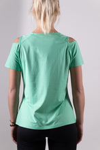 Afbeelding in Gallery-weergave laden, Orango Running - Womens T-shirt with open shoulder - Neptune Green - 12043