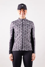 Afbeelding in Gallery-weergave laden, Orango Running -Womens cover up jacket with full zipp - Black/White allover print - 12051
