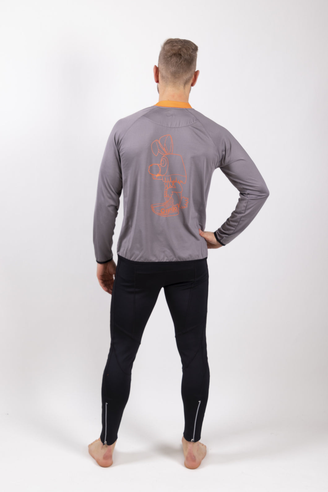Orango Running - Mens T-shirt long sleeve - Steel Grey/Orange/Black - Print: Zoef - P010-106F