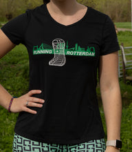 Afbeelding in Gallery-weergave laden, Orango Running - Running Rotterdam Womens T-shirt short sleeve V-neck - Black - 12011
