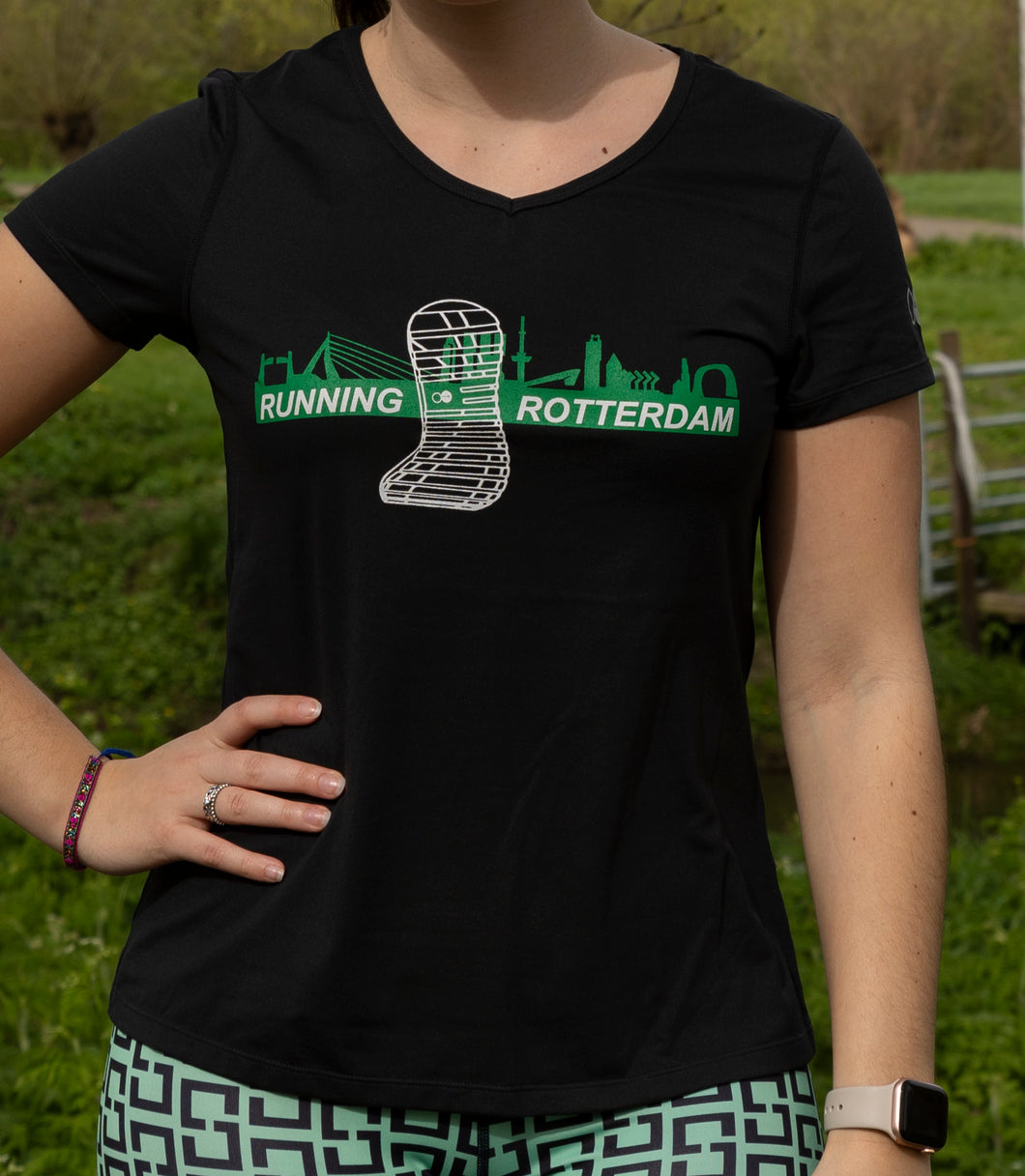 Orango Running - Running Rotterdam Womens T-shirt short sleeve V-neck - Black - 12011