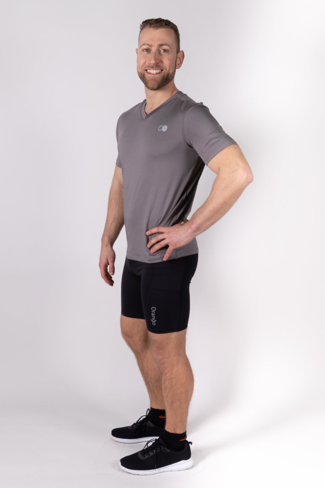 Orango Running - Mens T-shirt short sleeve V-neck - Steel Grey- 11027