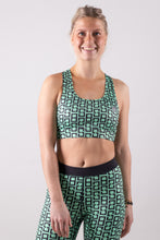 Afbeelding in Gallery-weergave laden, Orango Running - Womens Sports Bra — Black/ Neptune Green allover print - 12007
