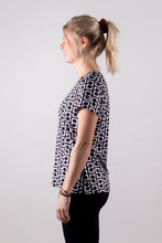 Afbeelding in Gallery-weergave laden, Orango Running -  Womens T-shirt short sleeve V-neck - Black/White allover print - 12011
