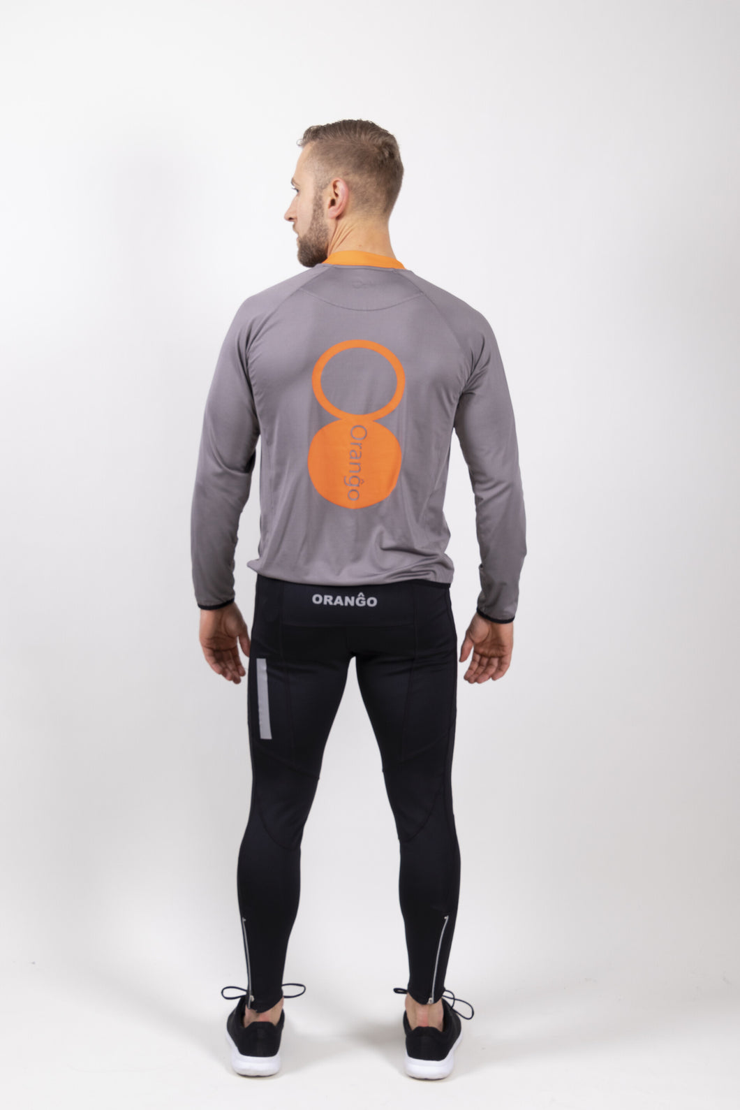 Orango Running - Mens T-shirt long sleeve - Steel Grey/Black/Orange - P010-106E