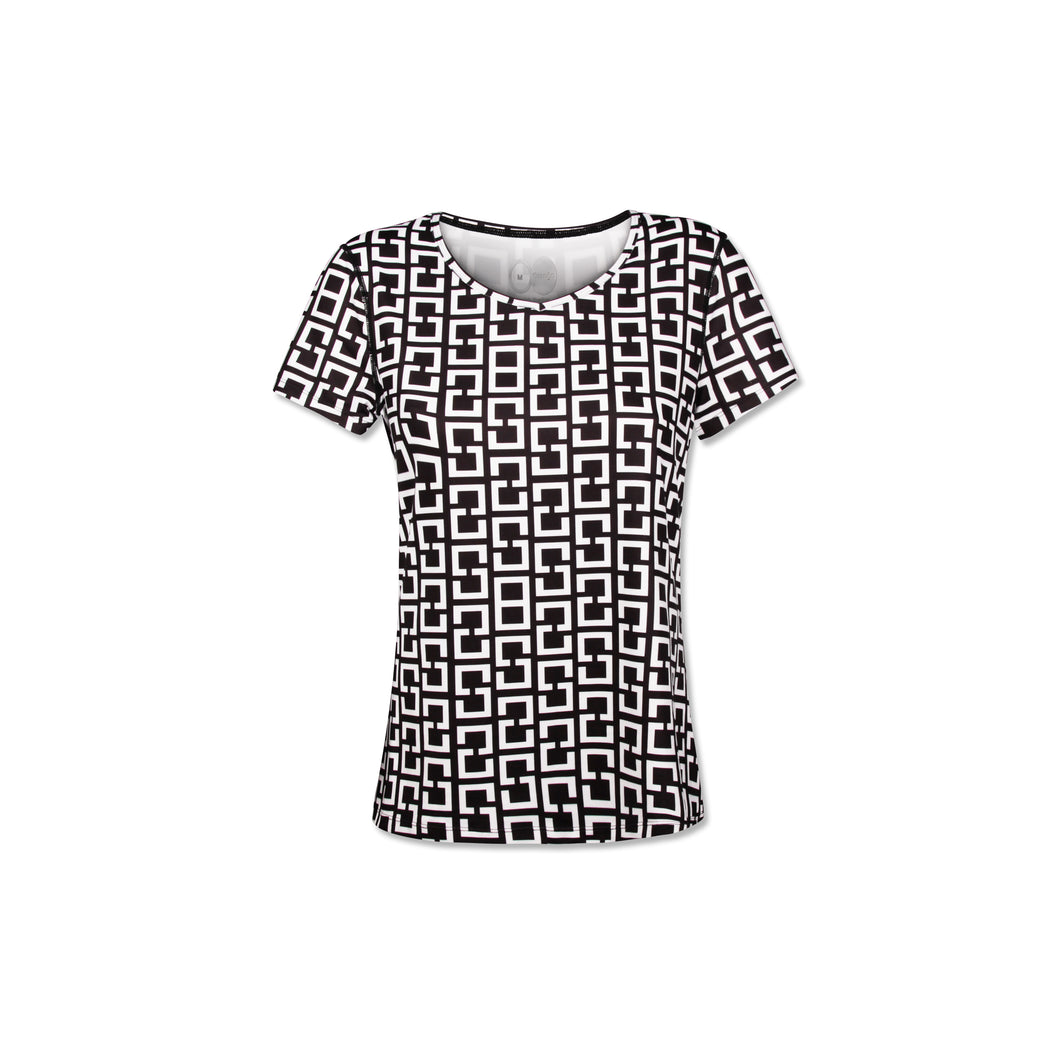 Orango Running -  Womens T-shirt short sleeve V-neck - Black/White allover print - 12011
