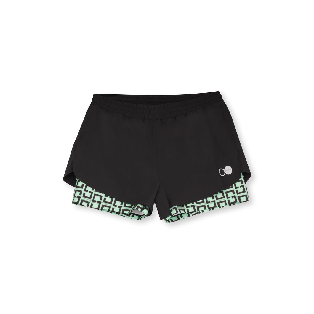 Orango Running - Womens Short with inner pants - Black / Black/Neptune Green - 12040