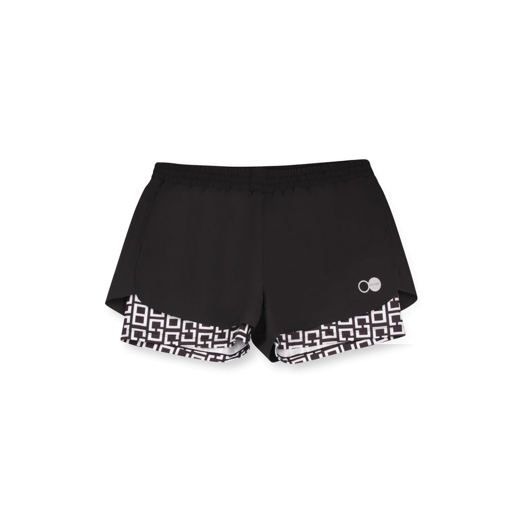 Orango Running - Womens Short with inner pants - Black / Black/White - 12040