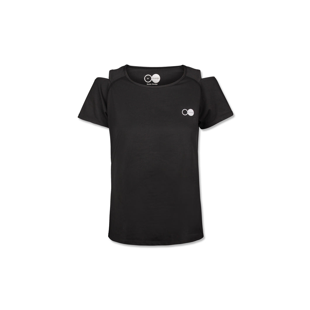 Orango Running - Womens T-shirt with open shoulder - Black - 12043