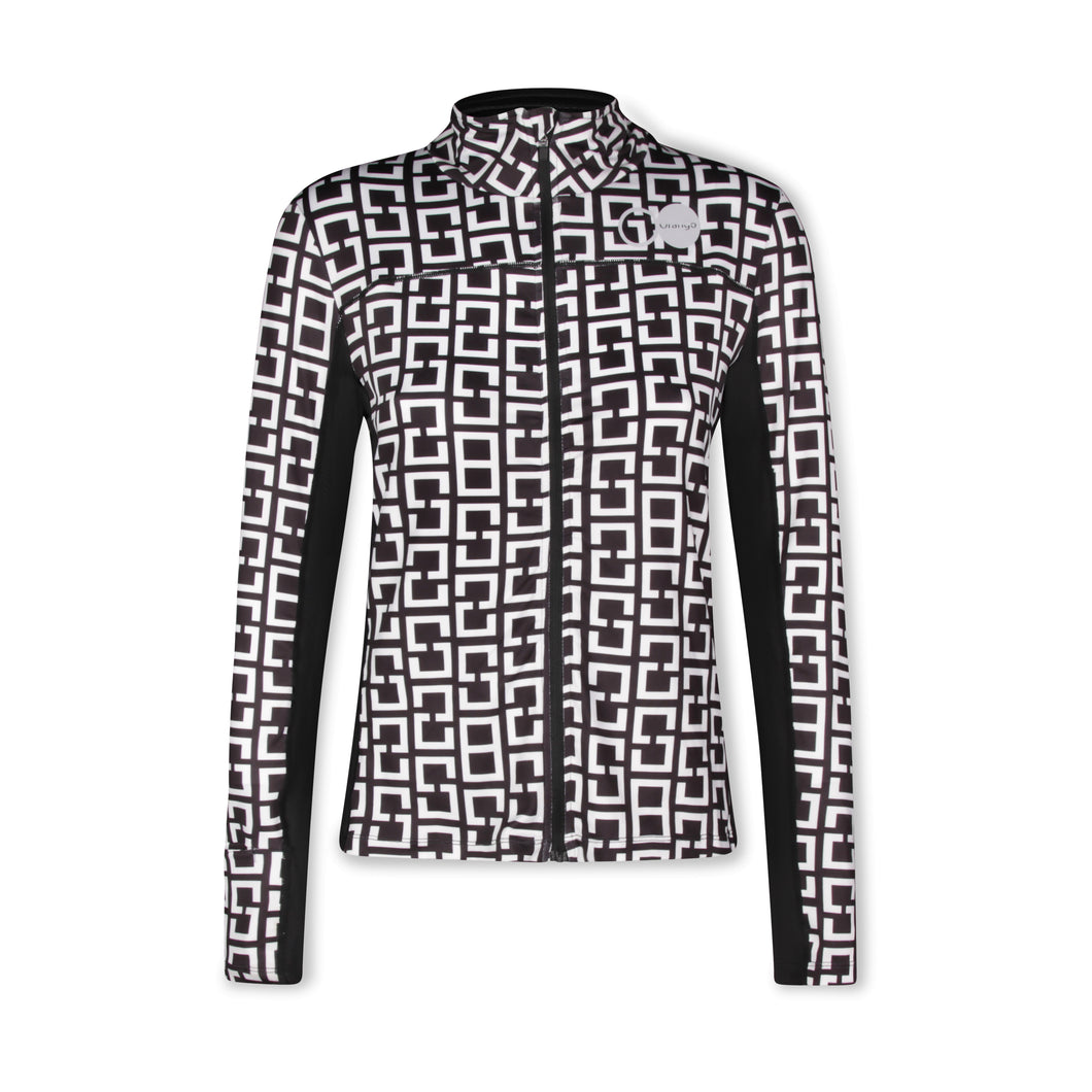 Orango Running -Womens cover up jacket with full zipp - Black/White allover print - 12051