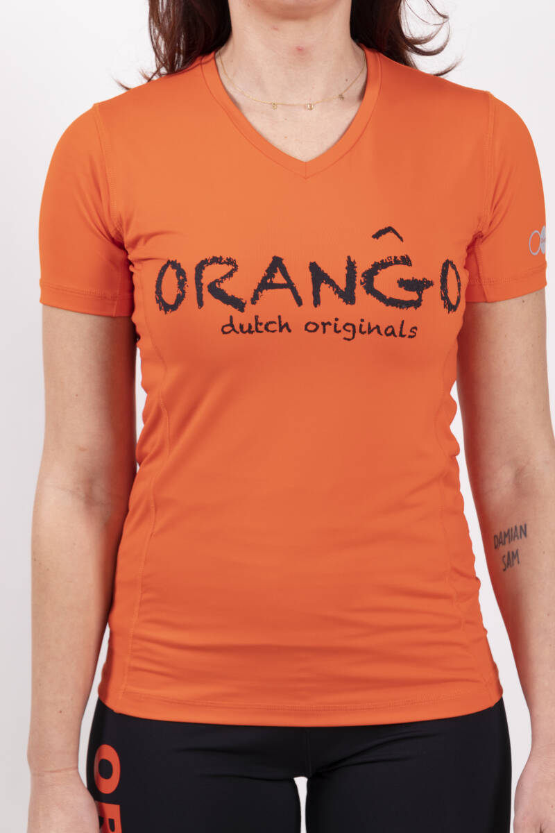 Orango Running - Womens T-shirt short sleeve V-neck - Cherry Tomato - P010-201C