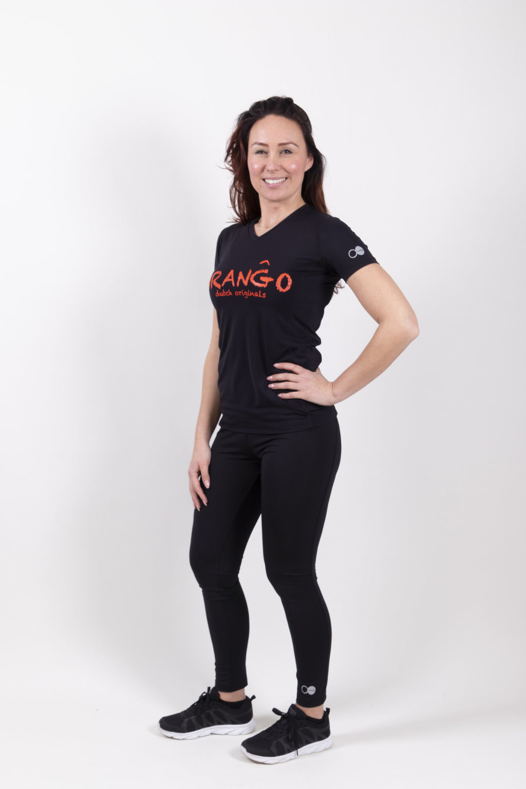 Orango Running - Womens T-shirt short sleeve V-neck - Black - P010-201C